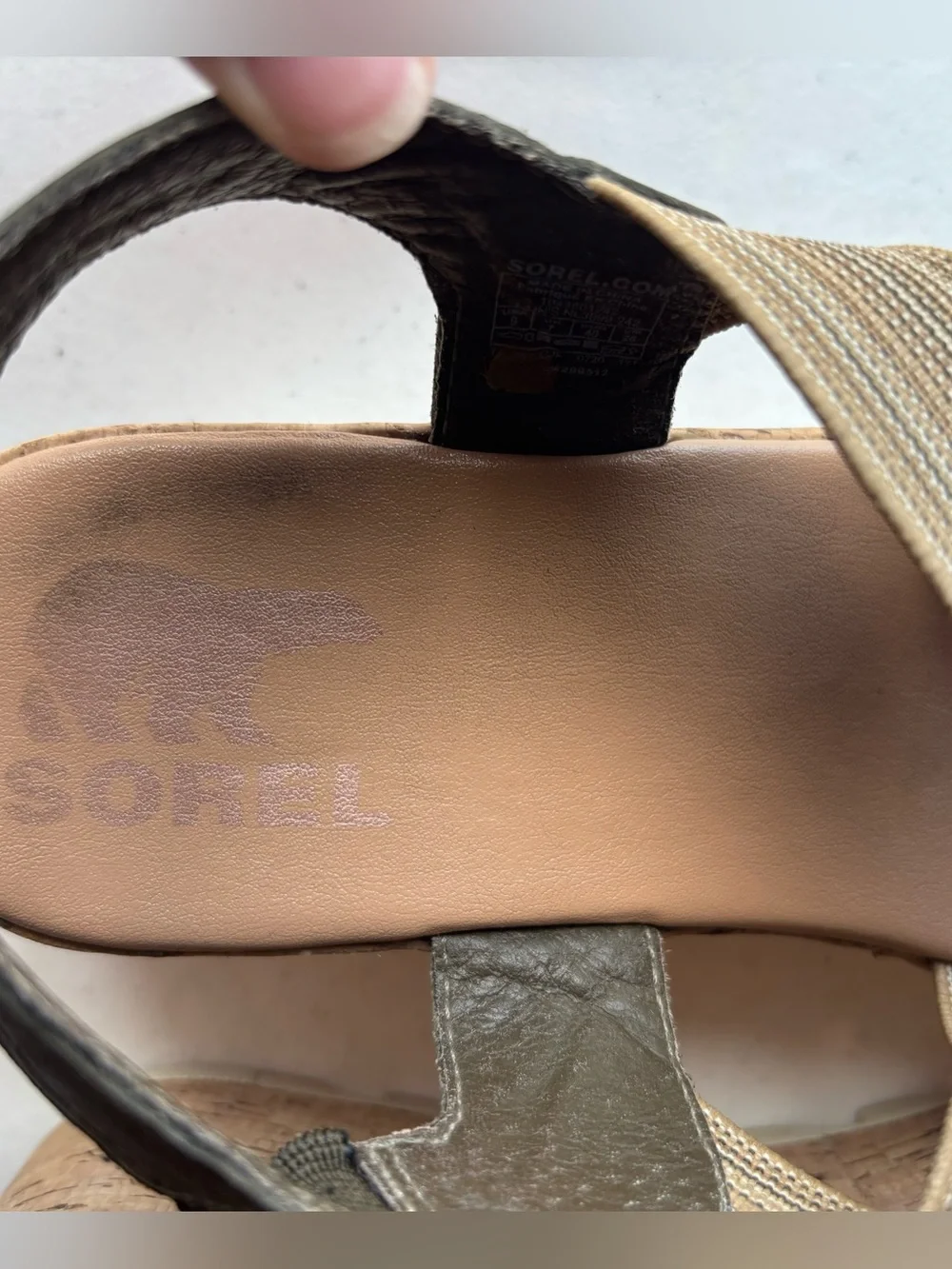 Sorel Cameron Platform Slingback Sandal Womens 9 Velvet Tan Suede Cork Wedge Lug